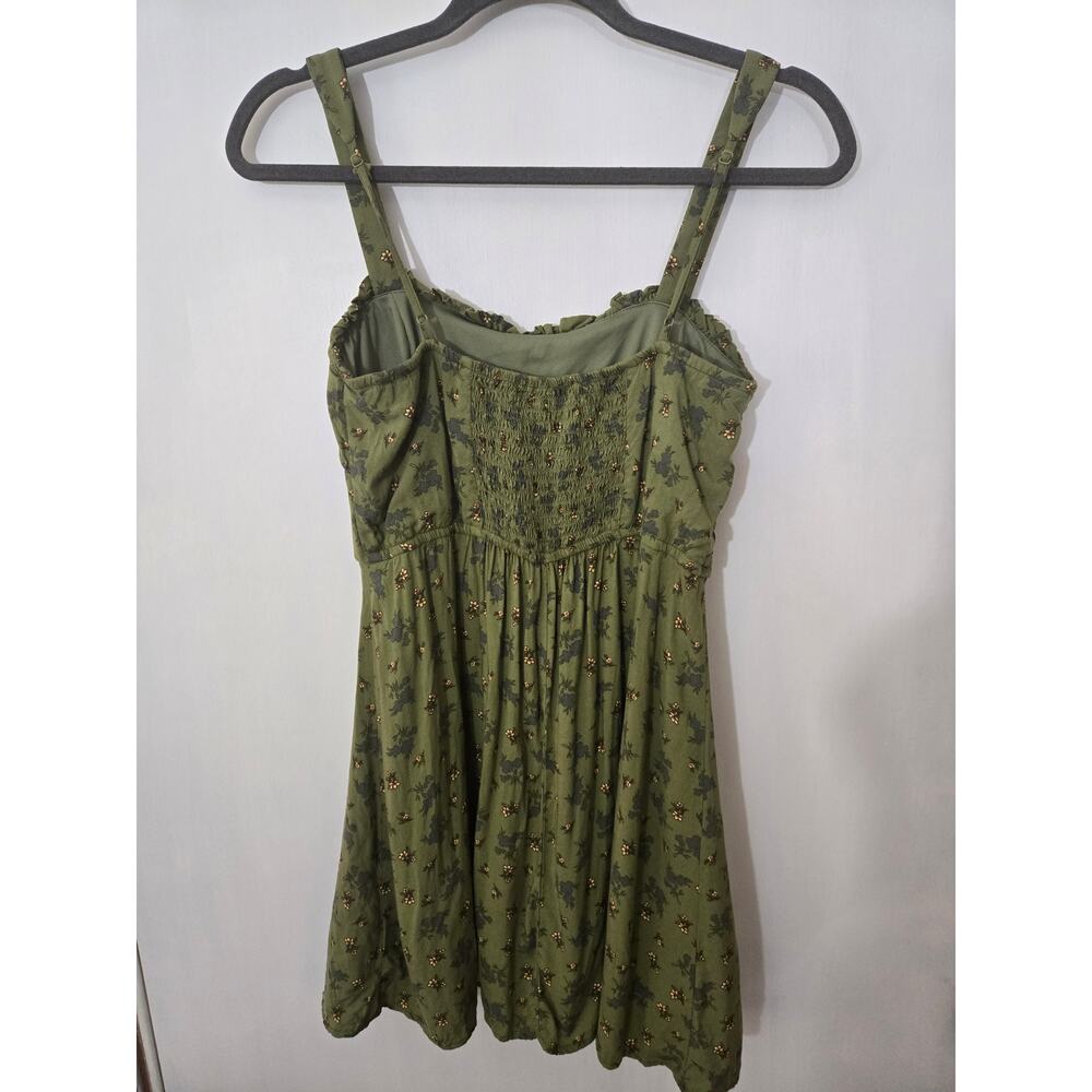 Sz M Green floral Smocked peasant 90's babydoll dress fairy cottagecore romance - Picture 5 of 9